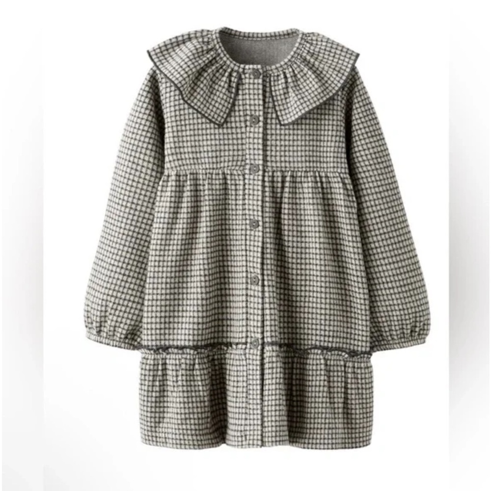 Zara Monochrome Plaid Dress with Ruffle Collar